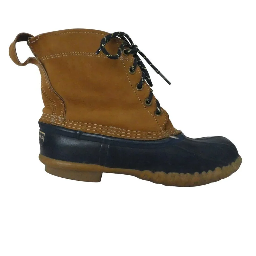 LL Bean Blue Brown Leather Waterproof 6 inch Unlined Bean Boots‎ Womens 8